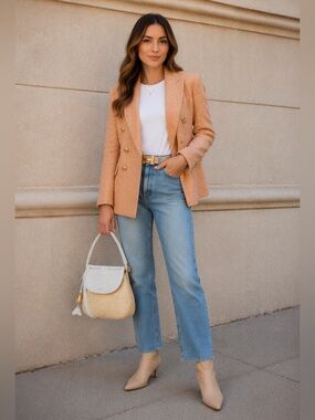 Jason Wu Tweed Blazer Peach Gold Buttons Tailored | XS